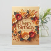 Carte d'anniversaire élégante motif de fleurs doré (Debout devant)