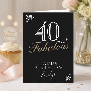 Carte d'anniversaire élégante noire 40 ans 40 et F