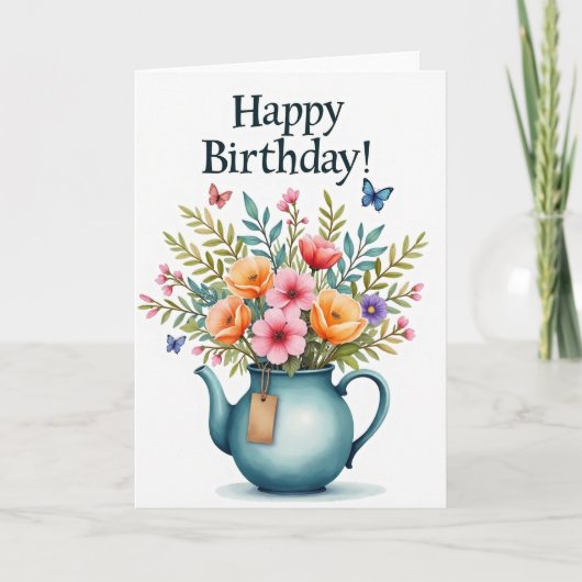 Carte d'anniversaire Élégante Théière (Devant)
