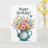 Carte d'anniversaire Élégante Théière (Fleur jaune)