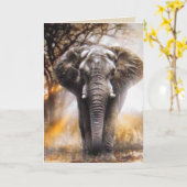 Carte d'anniversaire éléphant (Fleur jaune)