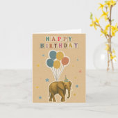 Carte d'anniversaire éléphant avec ballons (Fleur jaune)