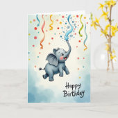 Carte d'anniversaire éléphant joyeux éclaté (Fleur jaune)