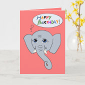 Carte d'anniversaire éléphant joyeux (rose) (Fleur jaune)