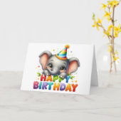 Carte d'anniversaire éléphant mignon (Fleur jaune)