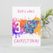 Carte d'anniversaire éléphant mignon violet (Debout devant)