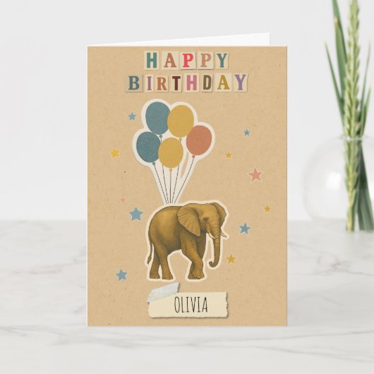 Carte d'anniversaire éléphant - Nom personnalisé (Devant)