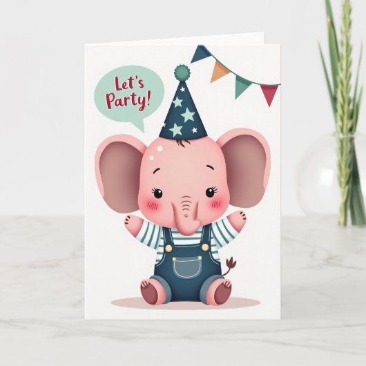 Carte d'anniversaire éléphant rose (Devant)