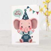 Carte d'anniversaire éléphant rose (Fleur jaune)