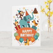 Carte d'anniversaire Éléphant Singe (Fleur jaune)