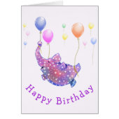 Carte d'anniversaire Eléphant vol avec ballons (Devant)