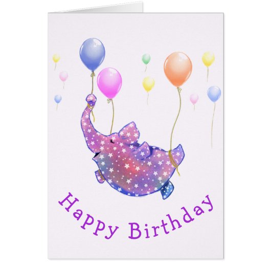 Carte d'anniversaire Eléphant vol avec ballons (Devant)