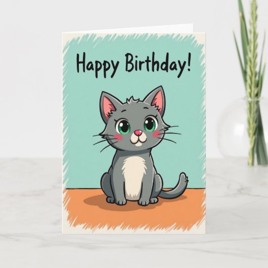 Carte d'anniversaire Emerald Eye Kitty (Devant)
