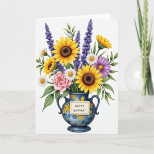 Carte d'anniversaire en art avec Fleur Dorée