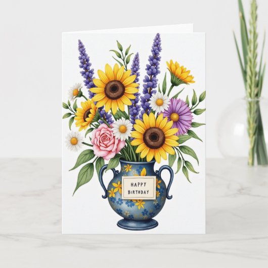 Carte d'anniversaire en art avec Fleur Dorée (Devant)