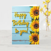 Carte d'anniversaire en bois bleu (Fleur jaune)