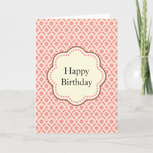 Carte d'anniversaire en damas rose