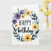 Carte d'anniversaire en écriture cursive élégante (Fleur jaune)