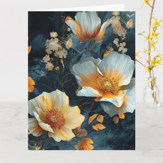 Carte d'anniversaire en fleurs dorées (Fleur jaune)