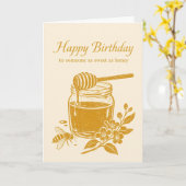 Carte d'anniversaire en linogravure Pot à miel Api (Fleur jaune)