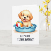 Carte d'anniversaire en or pour chiot mignon (Fleur jaune)