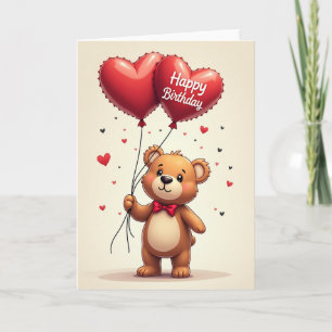 Carte d'anniversaire en peluche cœur joyeux