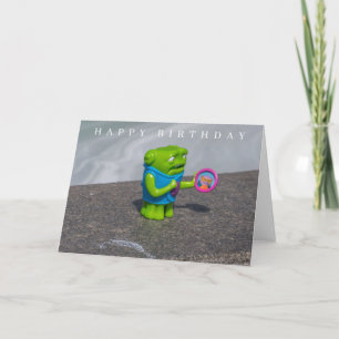 Carte d'anniversaire en plastique de monstre vert