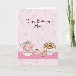 Carte d'anniversaire en rose pour maman avec thé e