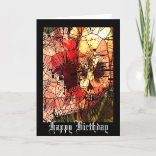 Carte d'anniversaire en verre souillé de crâne