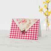 Carte d'anniversaire En vichy rose (Fleur jaune)