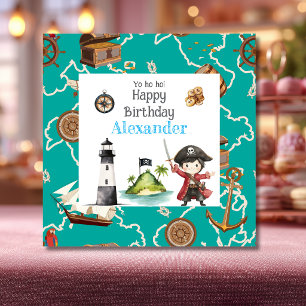 Carte d'anniversaire enfant Pirate Bleu Mignon