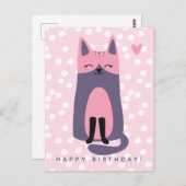 Carte d'anniversaire enfantine avec un chat violet (Devant / Derrière)