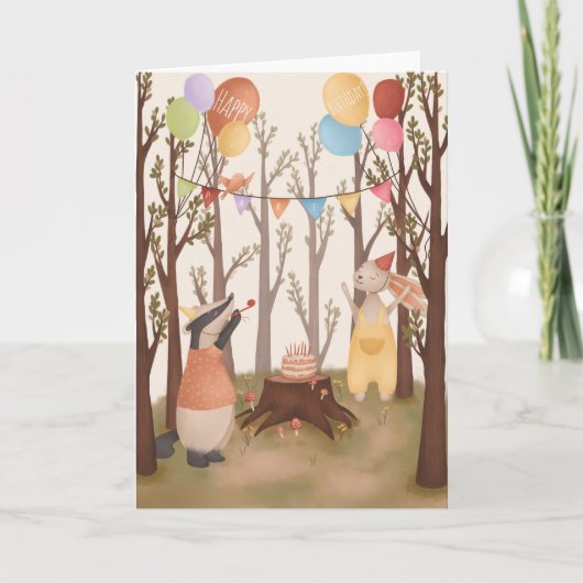 Carte d'anniversaire Enfants mignonne Bois Animaux (Devant)