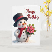 Carte d'anniversaire enneigée (Fleur jaune)