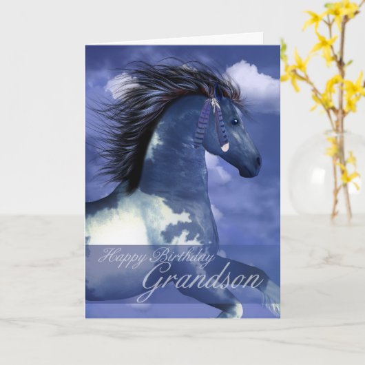 Carte d'anniversaire équine de petit-fils (Fleur jaune)