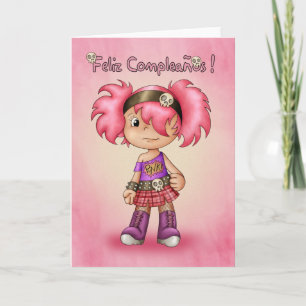 Carte d'anniversaire espagnole - Cute Rock Chick -