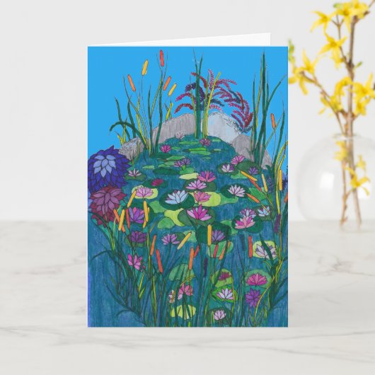 Carte d'anniversaire - Étang avec nénuphars (Fleur jaune)