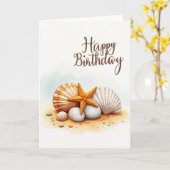Carte d'anniversaire étoile de mer aquarelle (Fleur jaune)