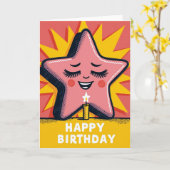 Carte d'anniversaire étoile rose joyeuse (Fleur jaune)