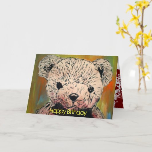 Carte d'anniversaire 'Evil Teddy Bear' (Fleur jaune)