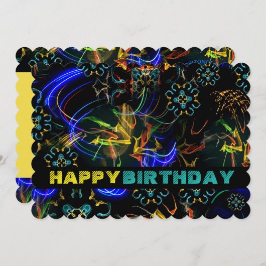 Carte d'anniversaire Explosion Exotique de Feux d' (Devant / Derrière)