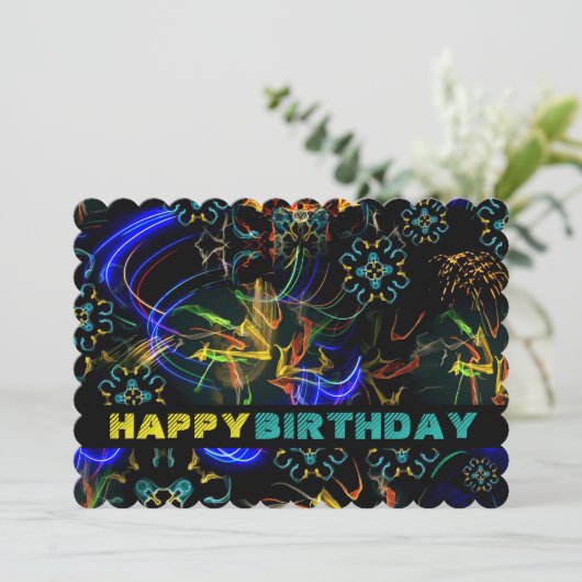 Carte d'anniversaire Explosion exotique de feux d' (Debout devant)