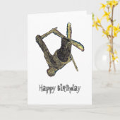 Carte d'anniversaire Extreme Ski Happy (Blanc) (Fleur jaune)