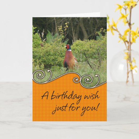 Carte d'anniversaire - faisan (Fleur jaune)