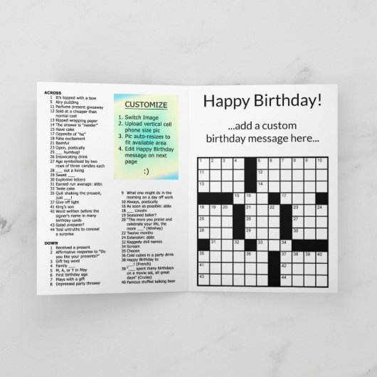 Carte d'anniversaire FAITE SUR COMMANDE de jeu de (Intérieur)
