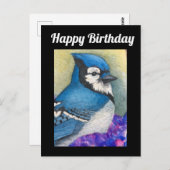 Carte d'anniversaire faune oiseau geai bleu Joyeux (Devant / Derrière)