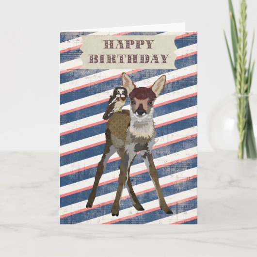 Carte d'anniversaire FAWN & OWL (Devant)
