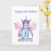 Carte d'anniversaire féerique de licorne (Fleur jaune)