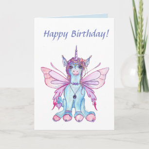 Carte d'anniversaire féerique de licorne