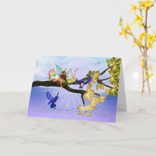 Carte d'anniversaire féerique - un petit oiseau (Fleur jaune)